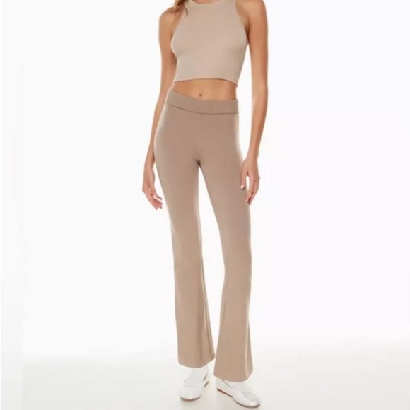 Aritzia Pants - Aritzia Sunday Best Camden flare fold over pull on pant taupe beige large